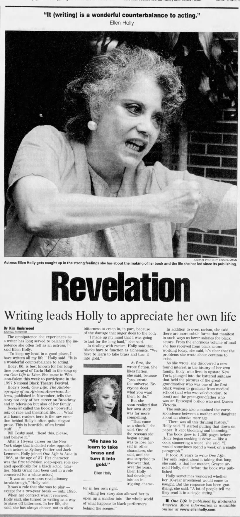 Revelation: Writing leads Holly to appreciate her own life/Kim Underwood