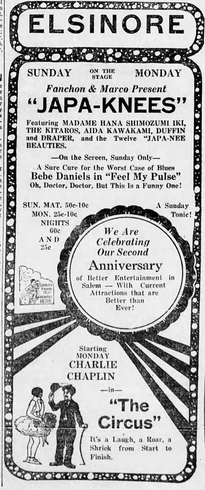 Advertisement, "Japa-knees" show (1928)