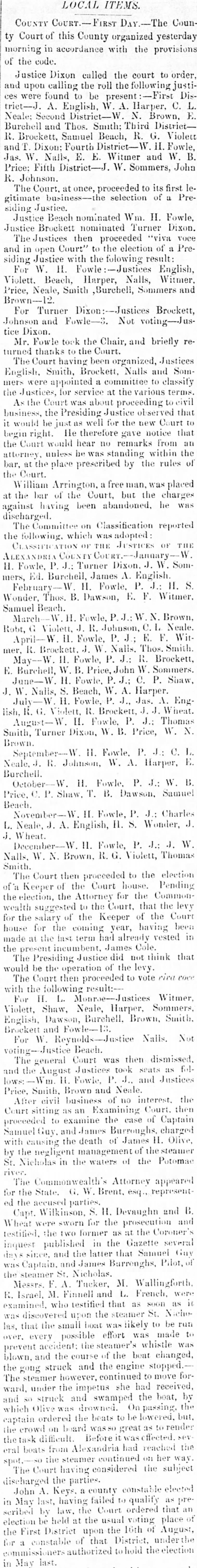 Alexandria Court organize Tues Aug 7, 1860 Alexandria Gazette 
Samuel Beach