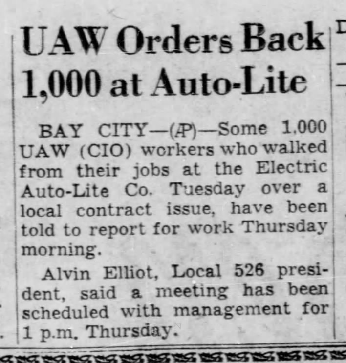 UAW Orders Back 1,000 at Auto-Lite
