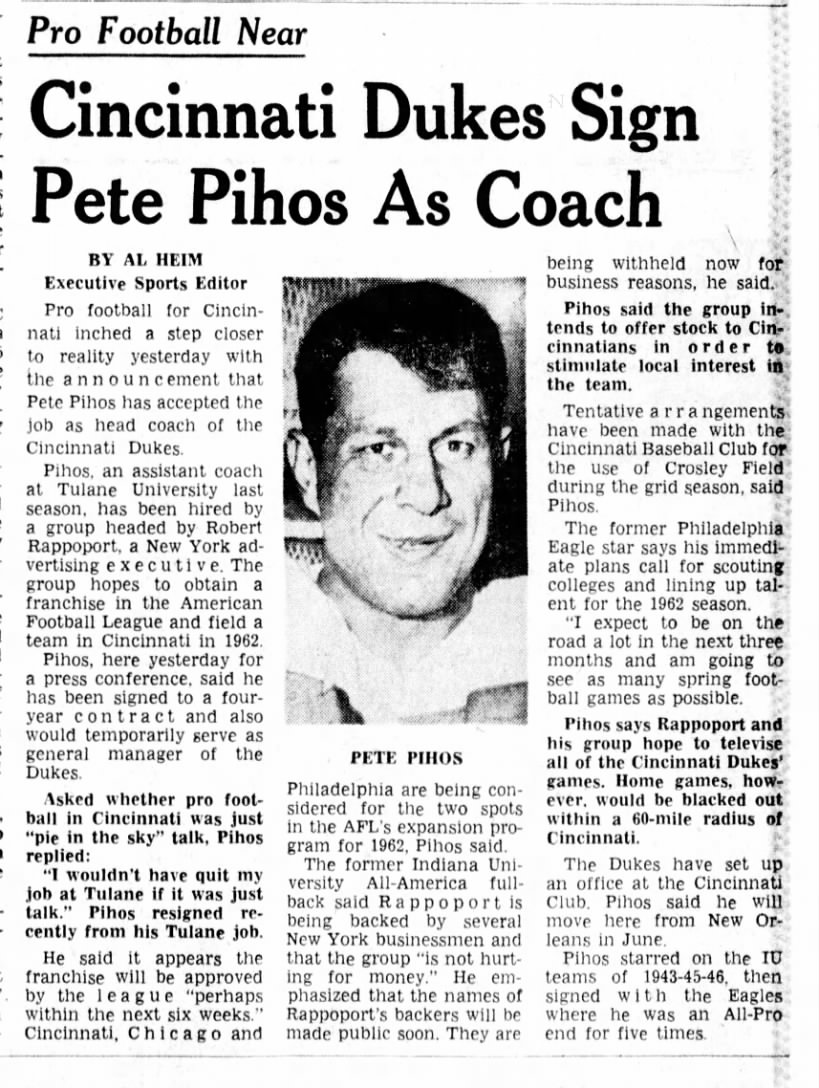 Cincinnati Dukes Sign Pete Pihos As Coach