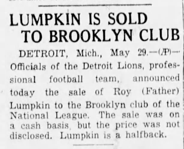Lumpkin Is Sold To Brooklyn Club