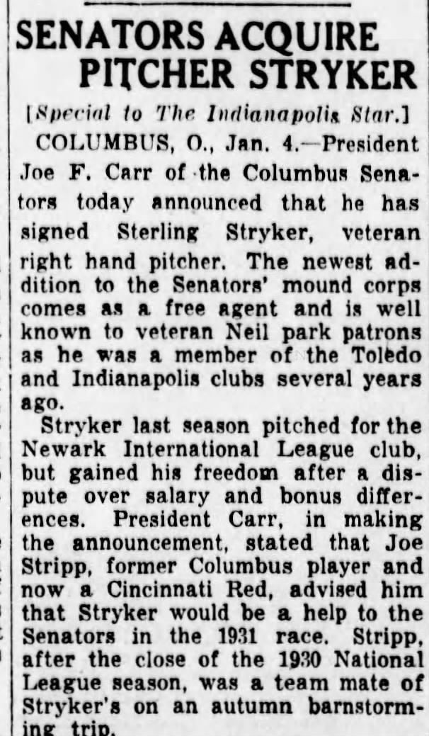 Senators Acquire Pitcher Stryker