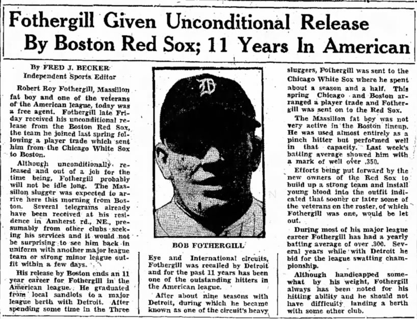 Fothergill Given Unconditional Release By Boston Red Sox