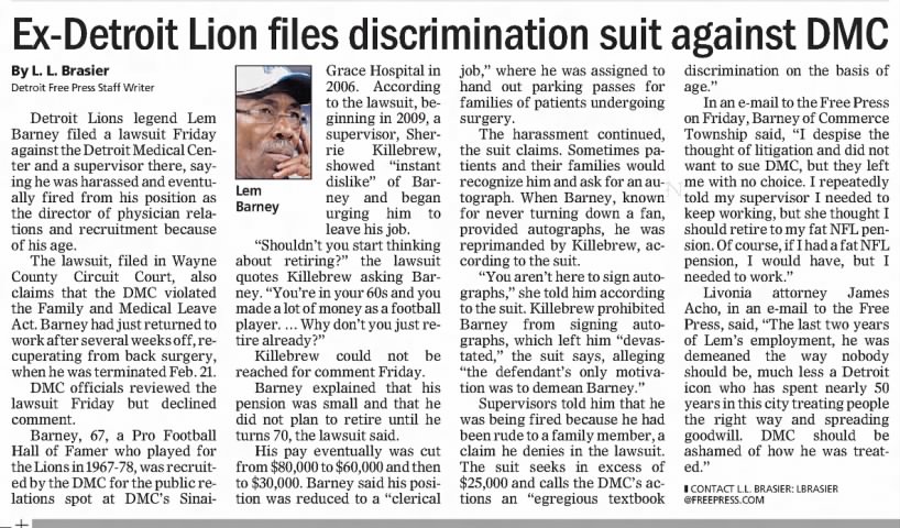 Ex Detroit Lion files discrimination suit