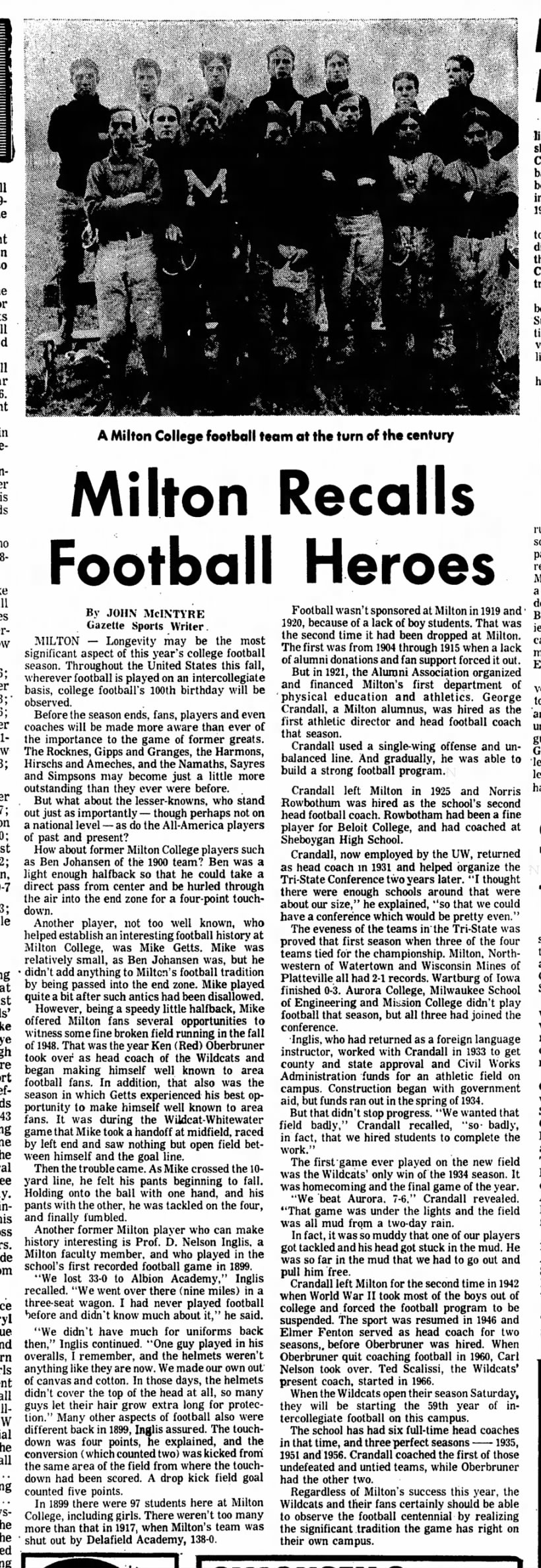 Milton Recalls Football Heroes