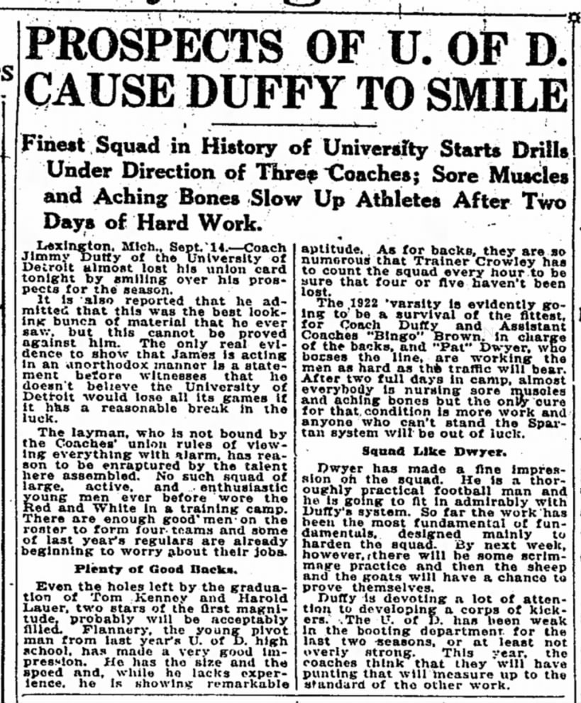 Prospects of U. of D. Cause Duffy to Smile
