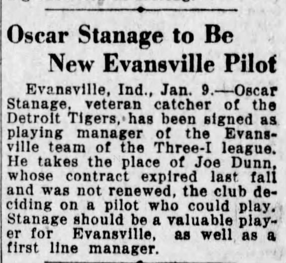 Oscar Stanage to Be New Evansville Pilot