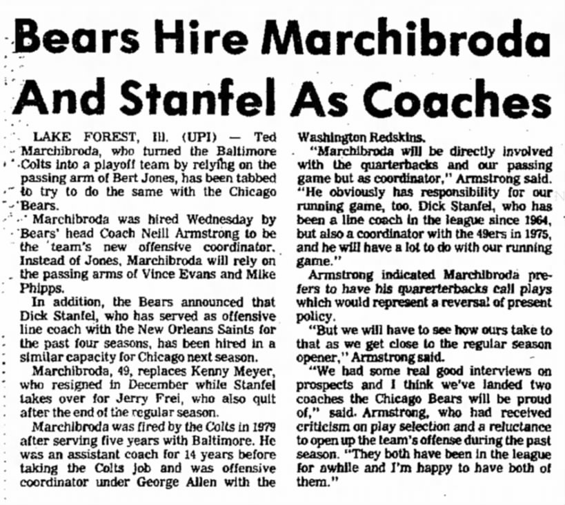 Bears Hire Marchibroda And Stanfel
