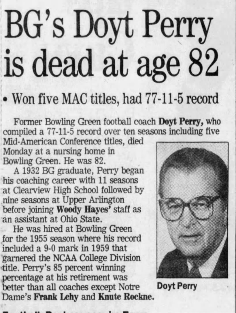 BG's Doyt Perry is dead
