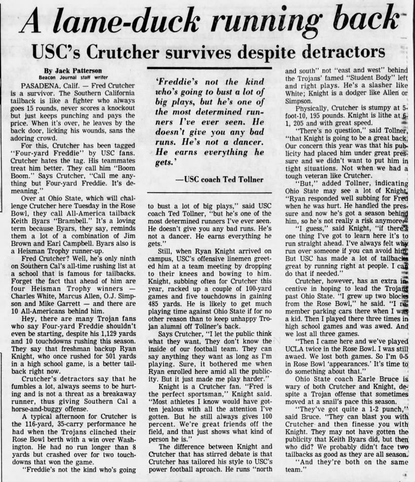 A lame-duck running back: USC's Crutcher survives despite detractors