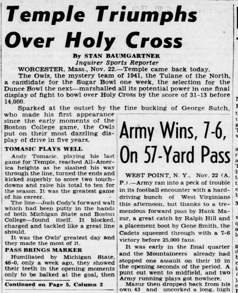 Temple Triumphs Over Holy Cross