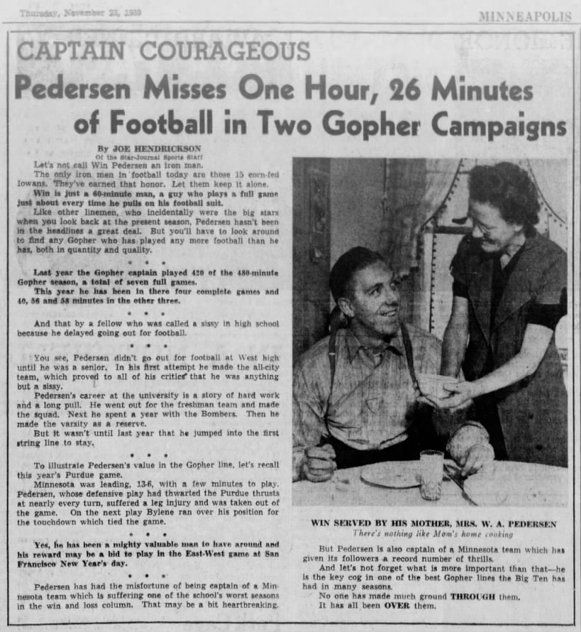 Captain Courageous: Pedersen Misses One Hour, 26 Minutes of Football in Two Gopher Campaigns
