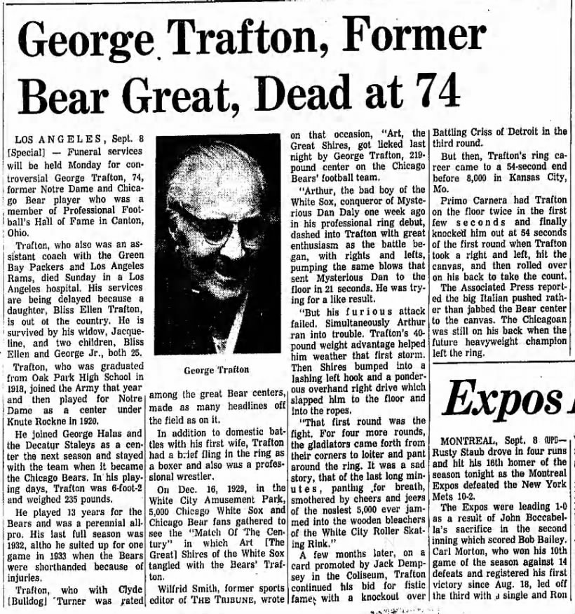 George Trafton, Former Bear Great, Dead at 74