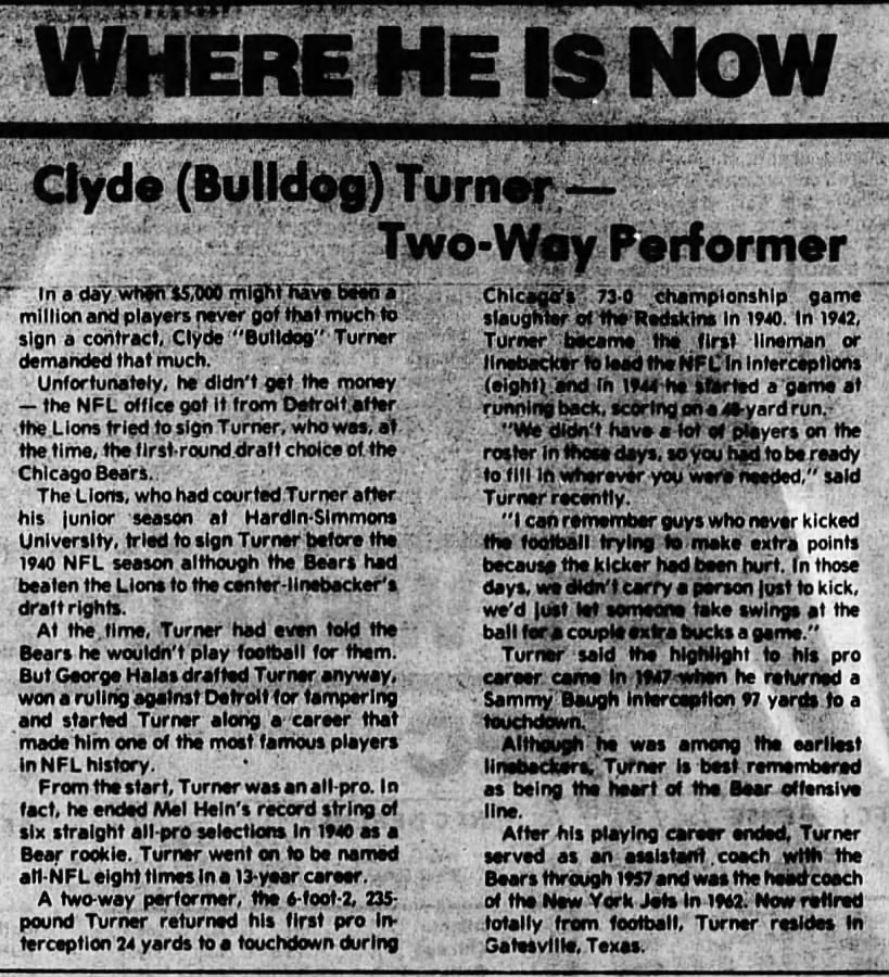 Where Is He Now: Clyde (Bulldog) Turner -- Two-Way Performer