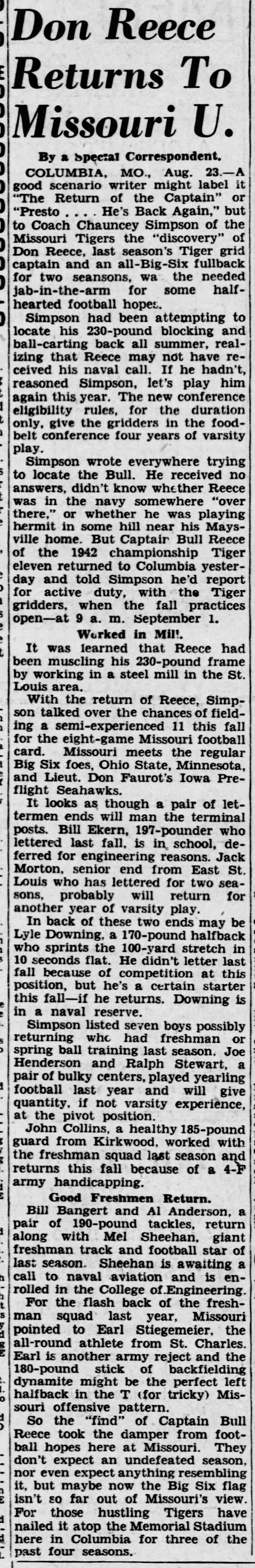 Don Reece Returns To Missouri U.