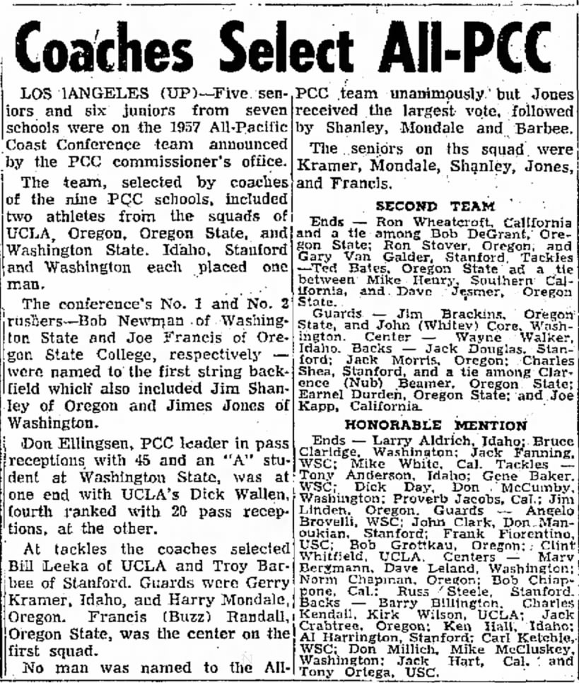1957 Coaches All-PCC team