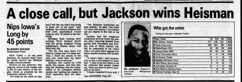 A close call, but Jackson wins Heisman