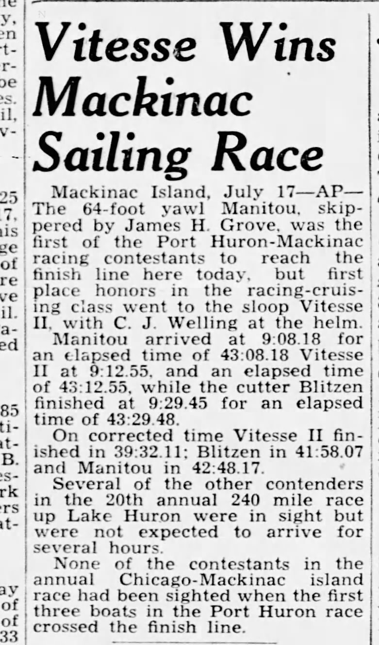 Vitesse Wins Mackinac Sailing Race