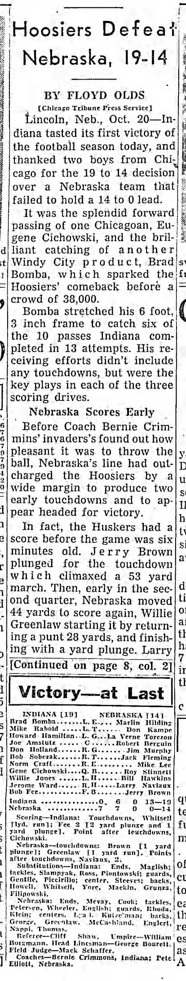 Indiana Wins: Hoosiers Defeat Nebraska, 19-14