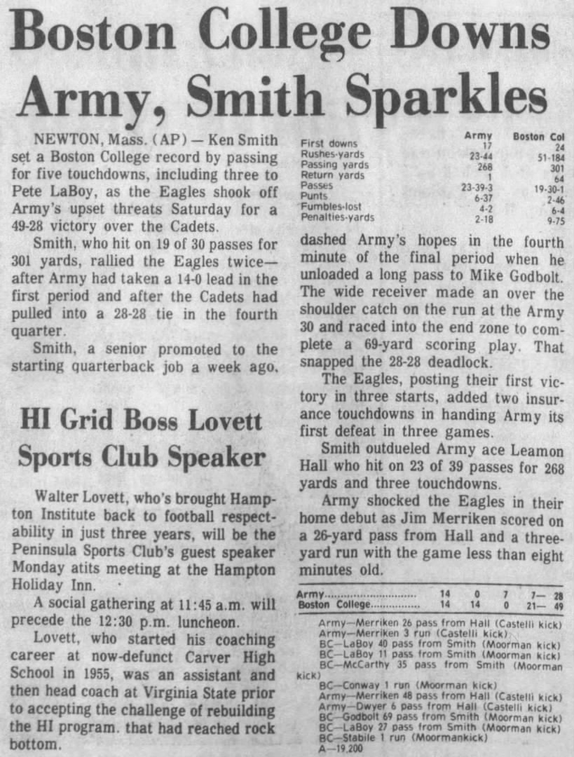 Boston College Downs Army, Smith Sparkles
