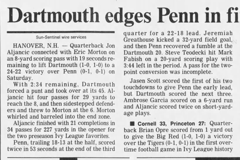 Dartmouth edges Penn in final seconds