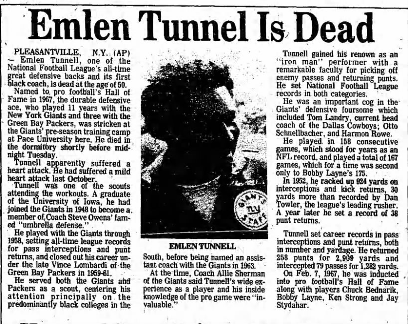 Emlen Tunnell Is Dead
