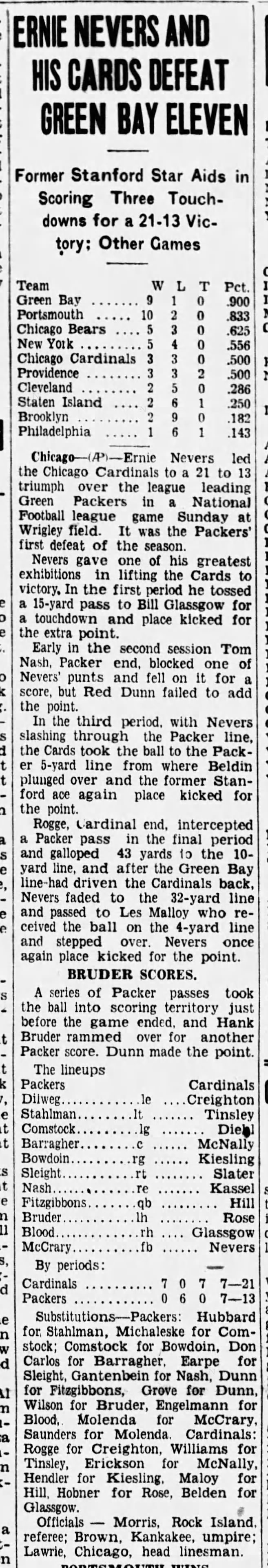 Ernie Nevers and His Cards Defeat Green Bay Eleven