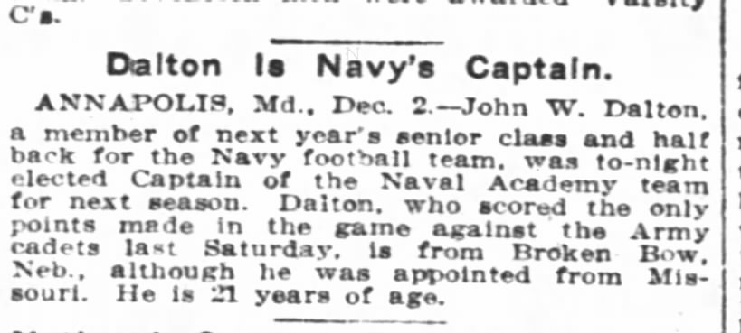 Dalton Is Navy's Captain