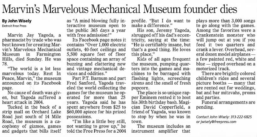 Marvin's Marvelous Mechanical Museum founder dies