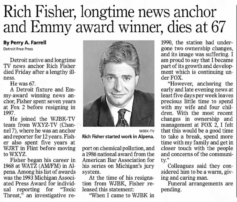 Rich Fisher, longtime news anchor and Emmy award winner, dies at 67