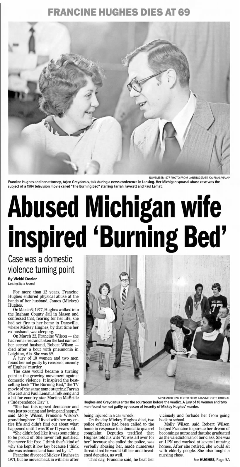 Abused Michigan wife inspired 'Burning Bed'