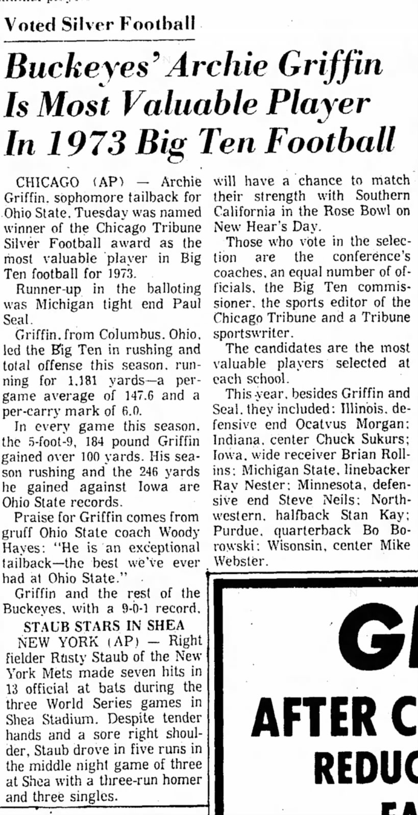 Voted Silver Football: Buckeyes' Archie Griffin Is Most Valuable Player In 1973 Big Ten Football