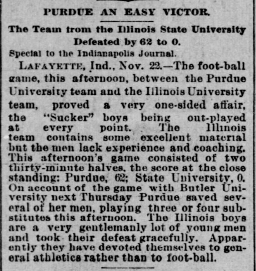 Purdue an Easy Victor: The Team from Illinois State University Defeated 62 to 0