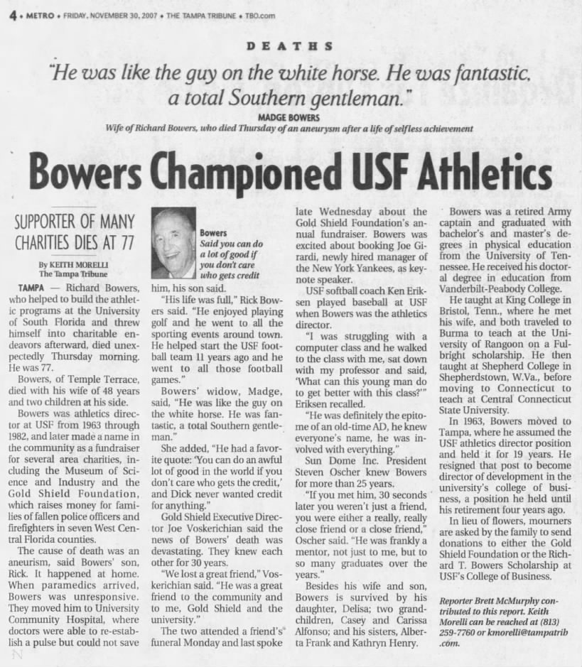 Bowers Championed USF Athletics