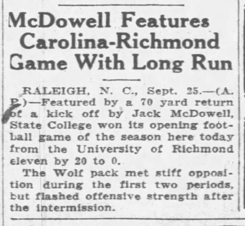 McDowell Features Carolina-Richmond Game With Long Run