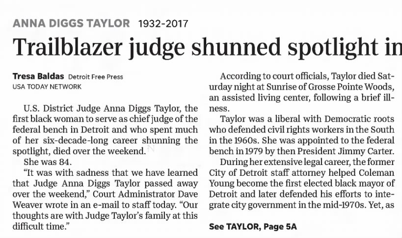 Anna Diggs Taylor 1932-2017: Trailblazer judge shunned spotlight in 6-decade career