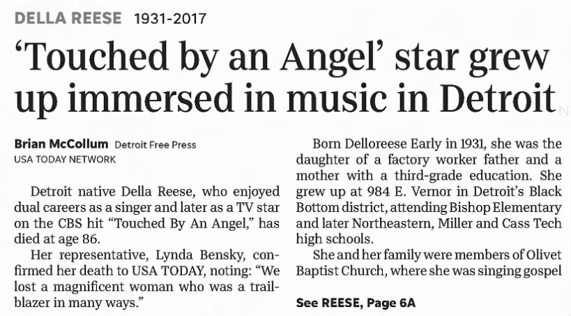 Della Reese 1931-2017: 'Touched by an Angel' star grew up immersed in music in Detroit