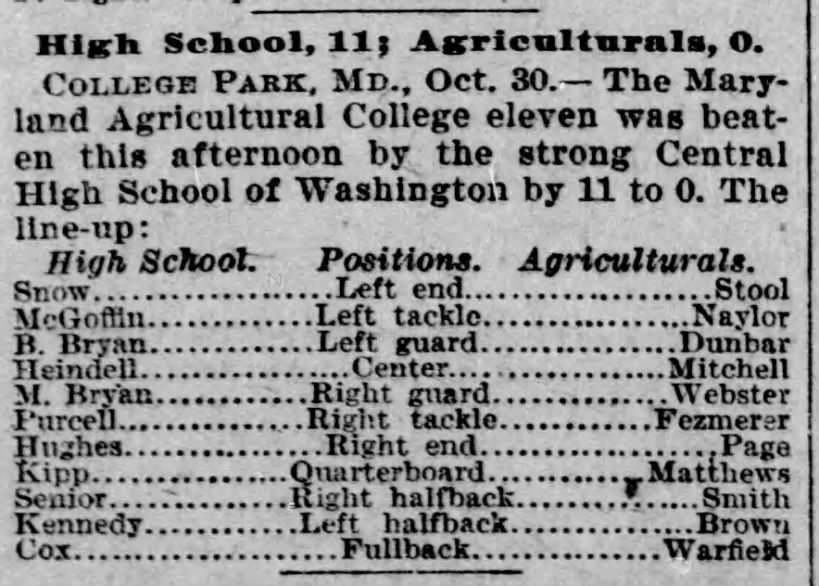 High School, 11; Agriculturals, 0