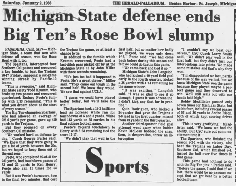 Michigan State defense ends Big Ten's Rose Bowl slump