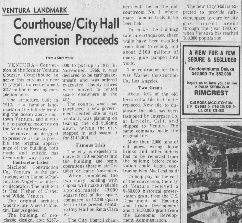 Ventura Landmark: Courthouse/City Hall Conversion Proceeds
