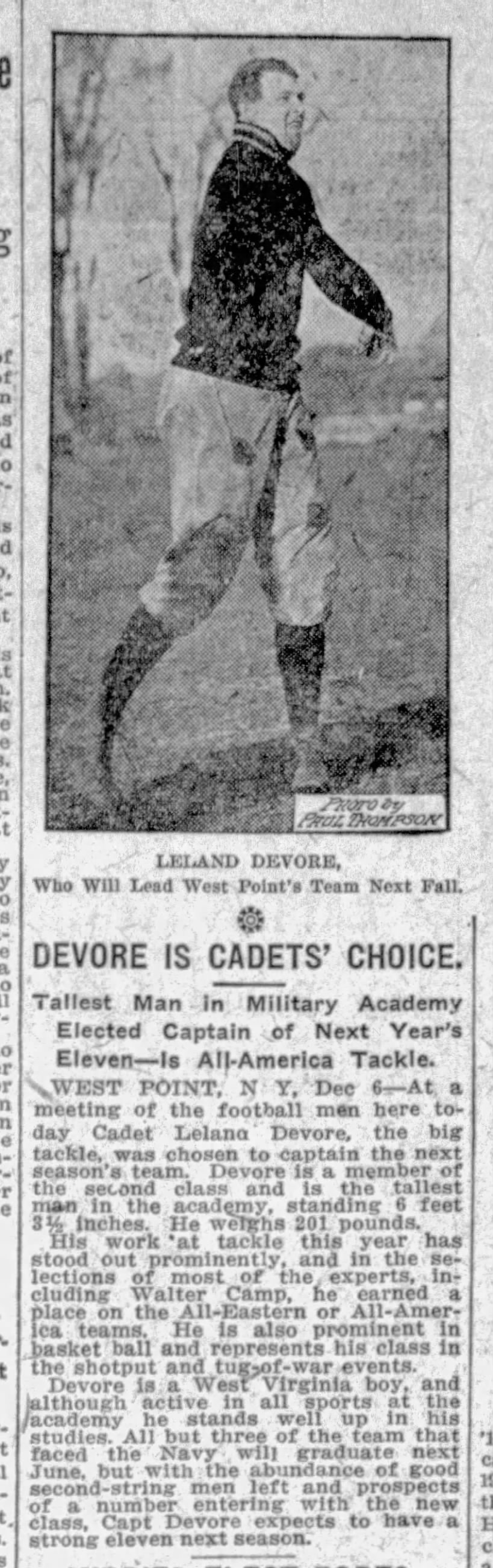 Devore Is Cadets' Captain
