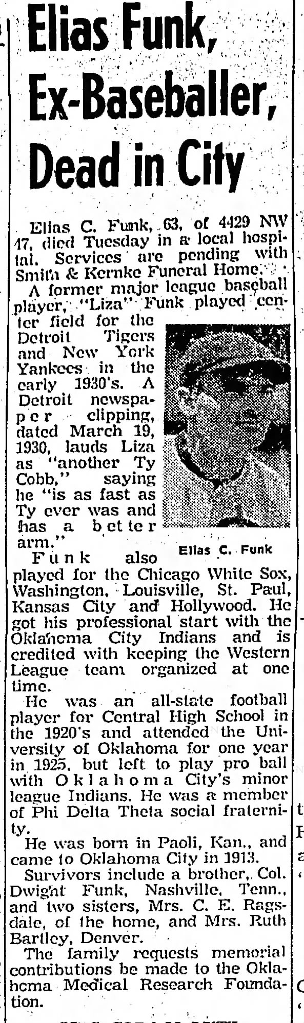 Elias Funk, Ex-Baseballer, Dead in City