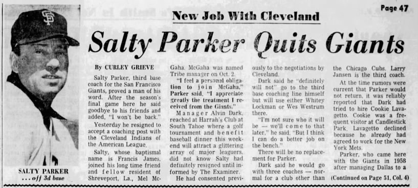 Salty Parker Quits Giants: New Job With Cleveland