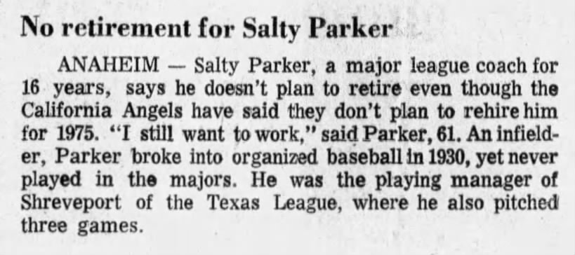 No retirement for Salty Parker