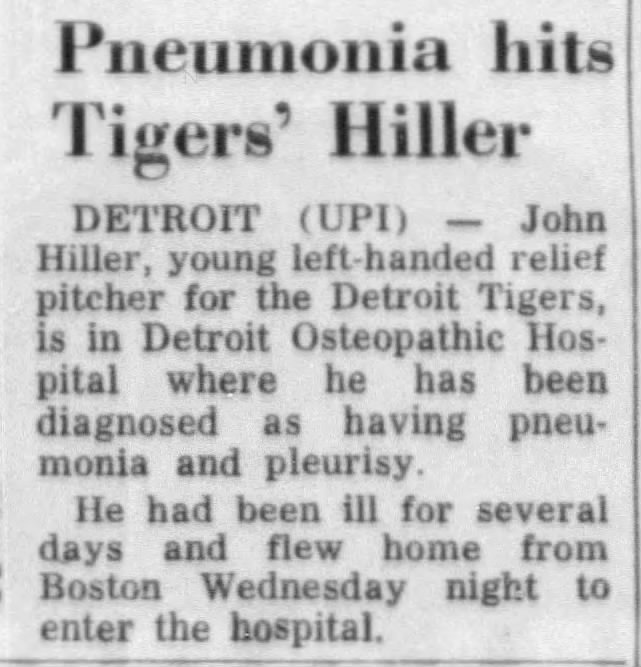 Pneumonia hits Tigers' Hiller