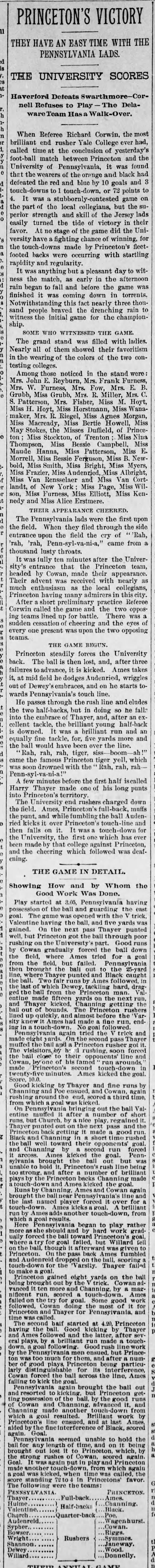Princeton's Victory: They Have an Easy Time with the Pennsylvania Lads