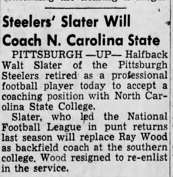 Steelers' Slater Will Coach N. Carolina State