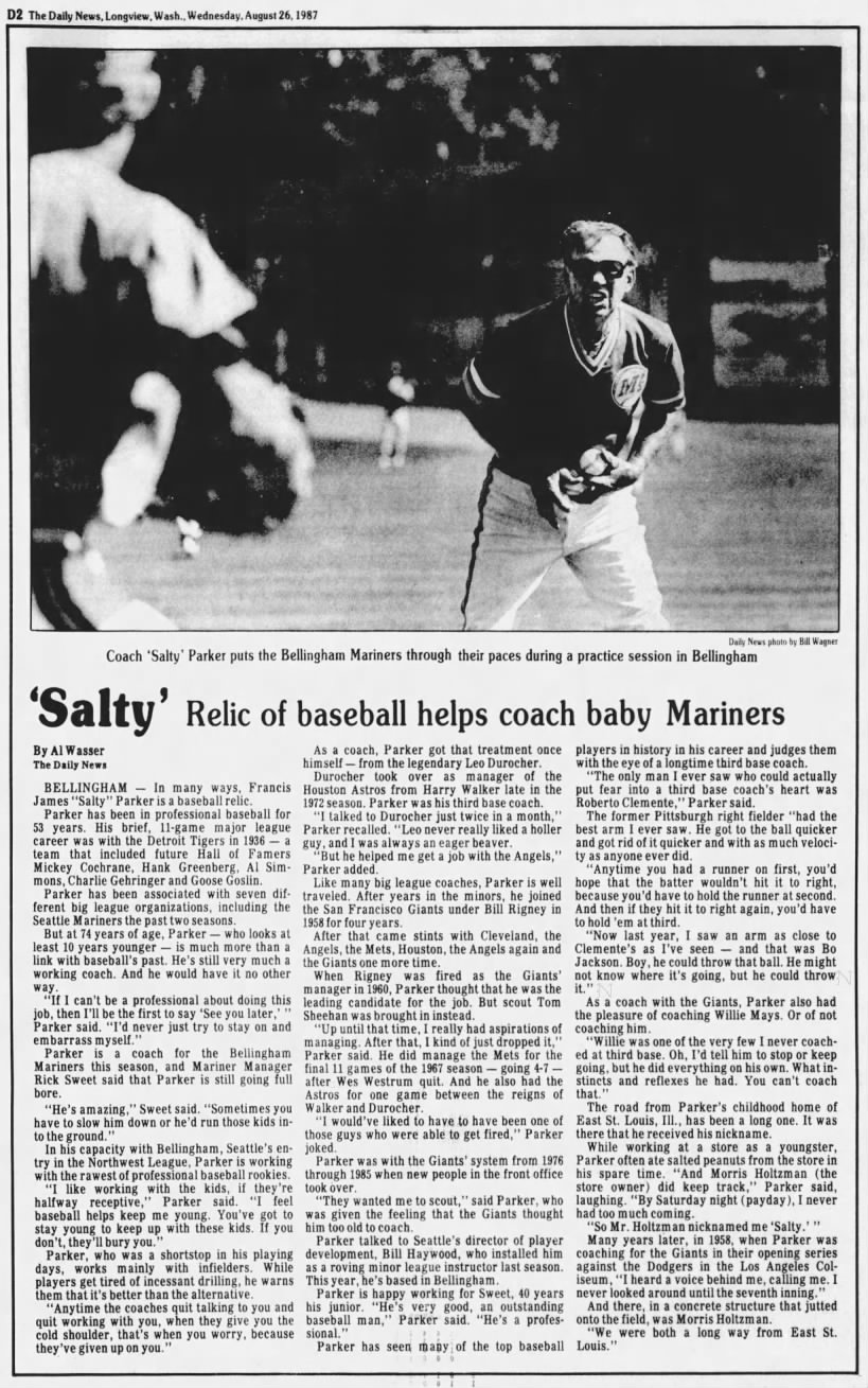 'Salty' Relic of baseball helps coach baby Mariner