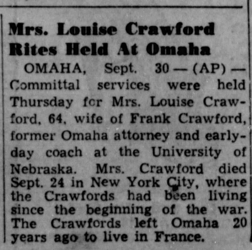 Mrs. Louis Crawford Rites Held At Omah